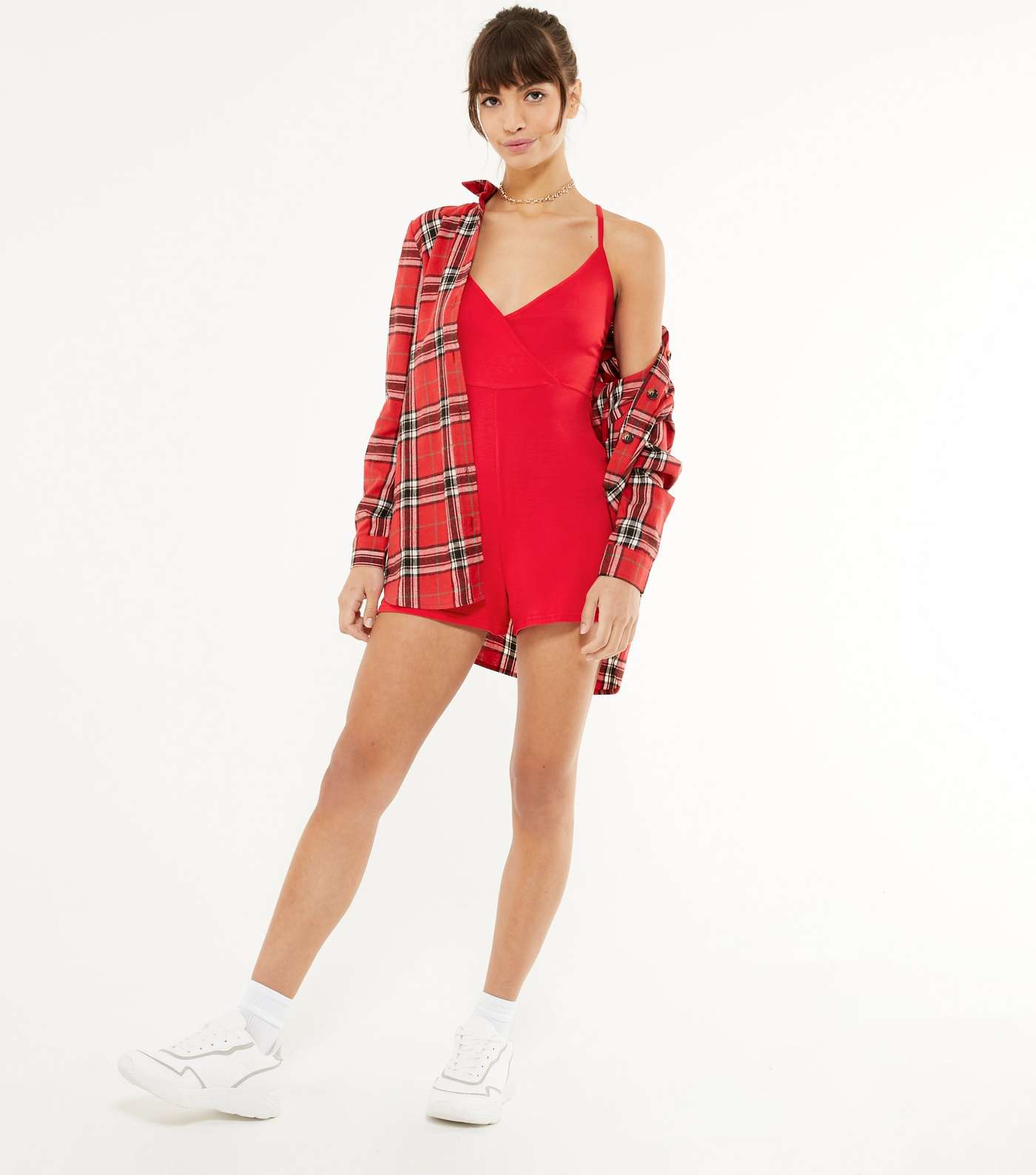 Red Strappy Jersey Wrap Playsuit  Image 2