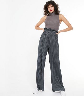 Dark Grey Plissé High Waist Wide Leg 