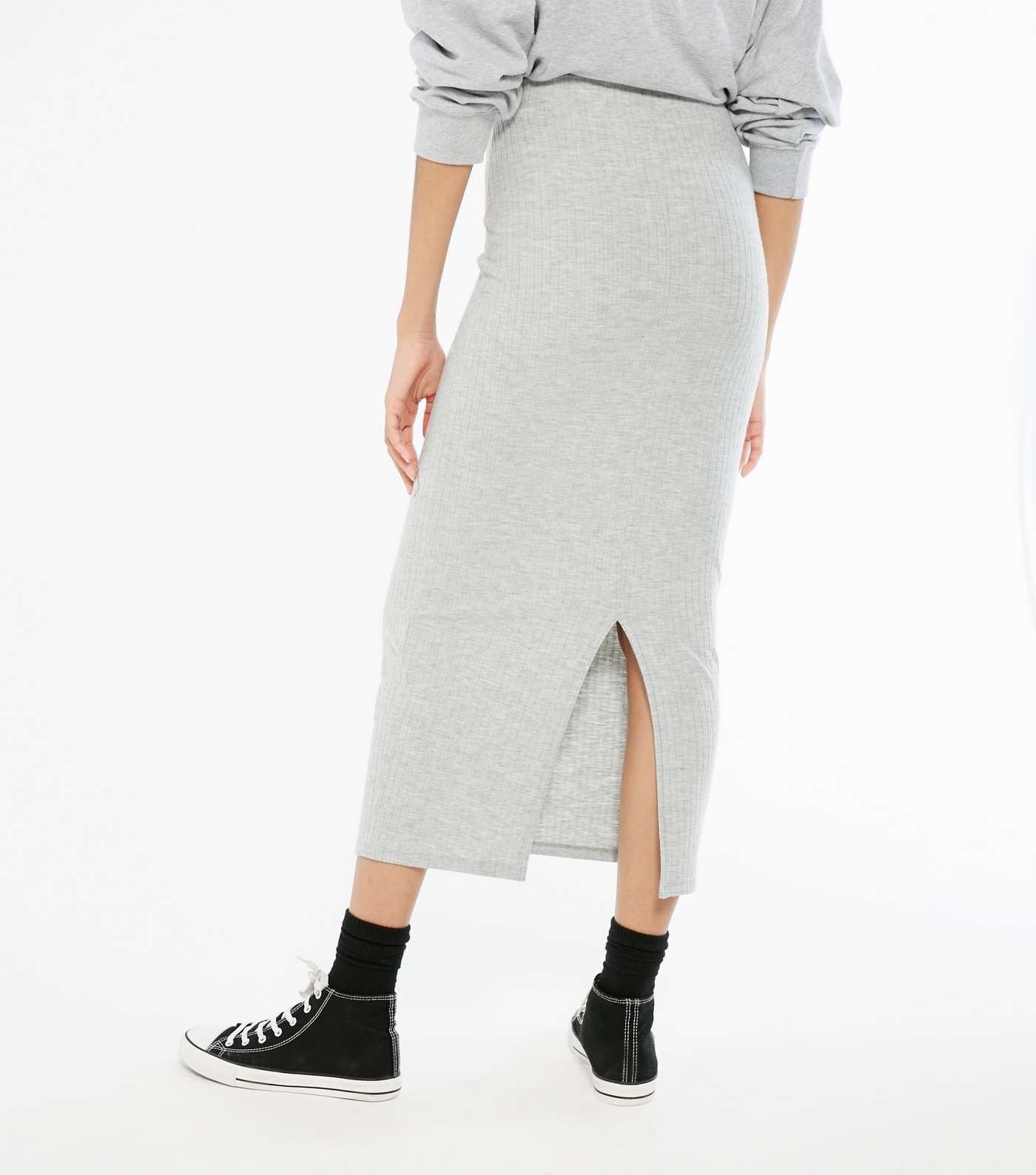 Grey Ribbed Midi Skirt  Image 3
