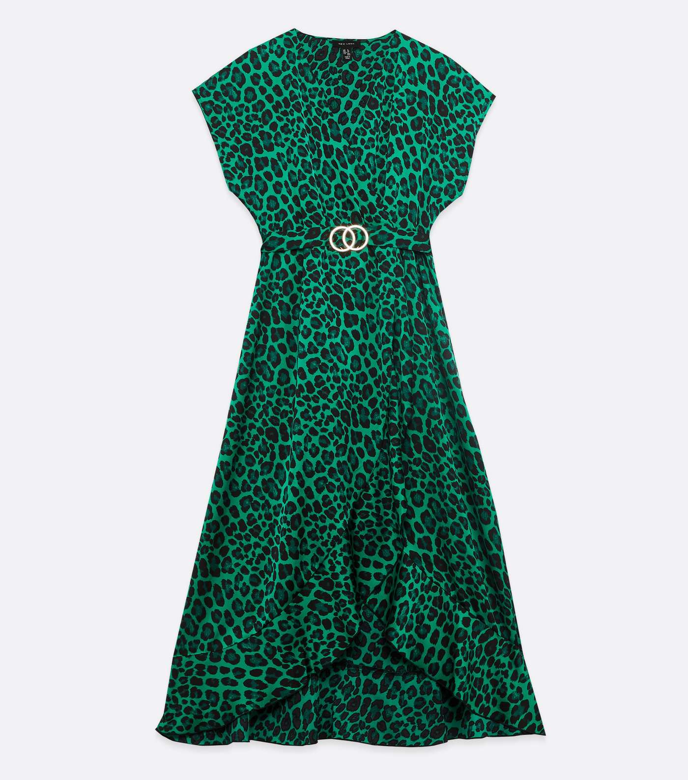 Green Leopard Print Satin Midi Dress  Image 5
