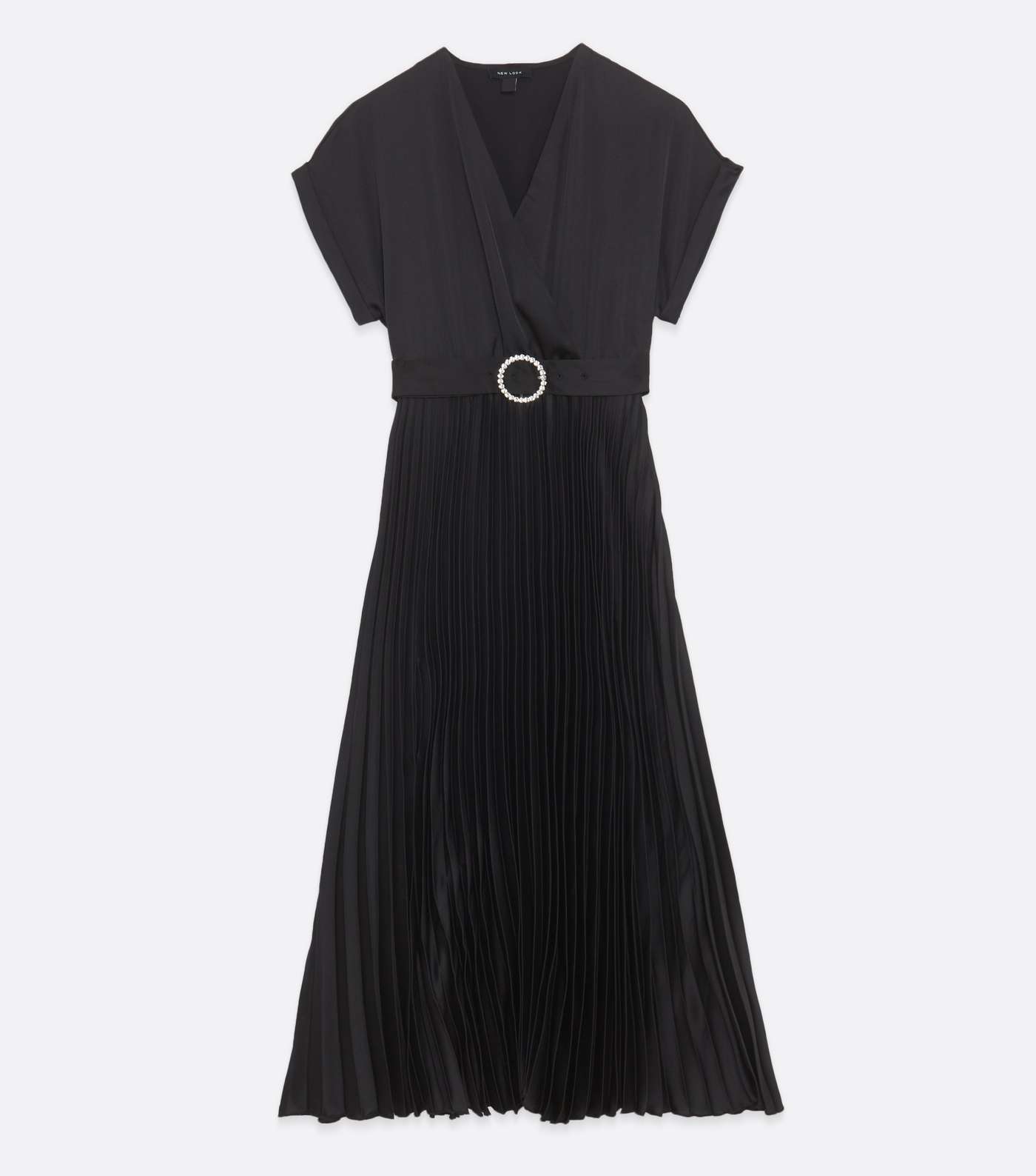 Black Satin Belted Pleated Midi Dress  Image 5