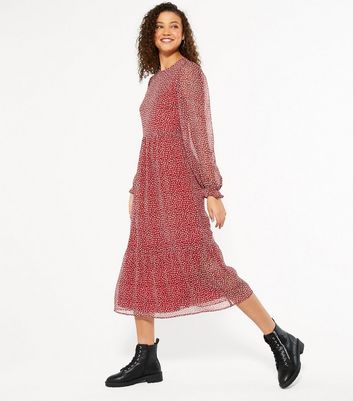 Tall Red Ditsy Floral Long Sleeve Midi 