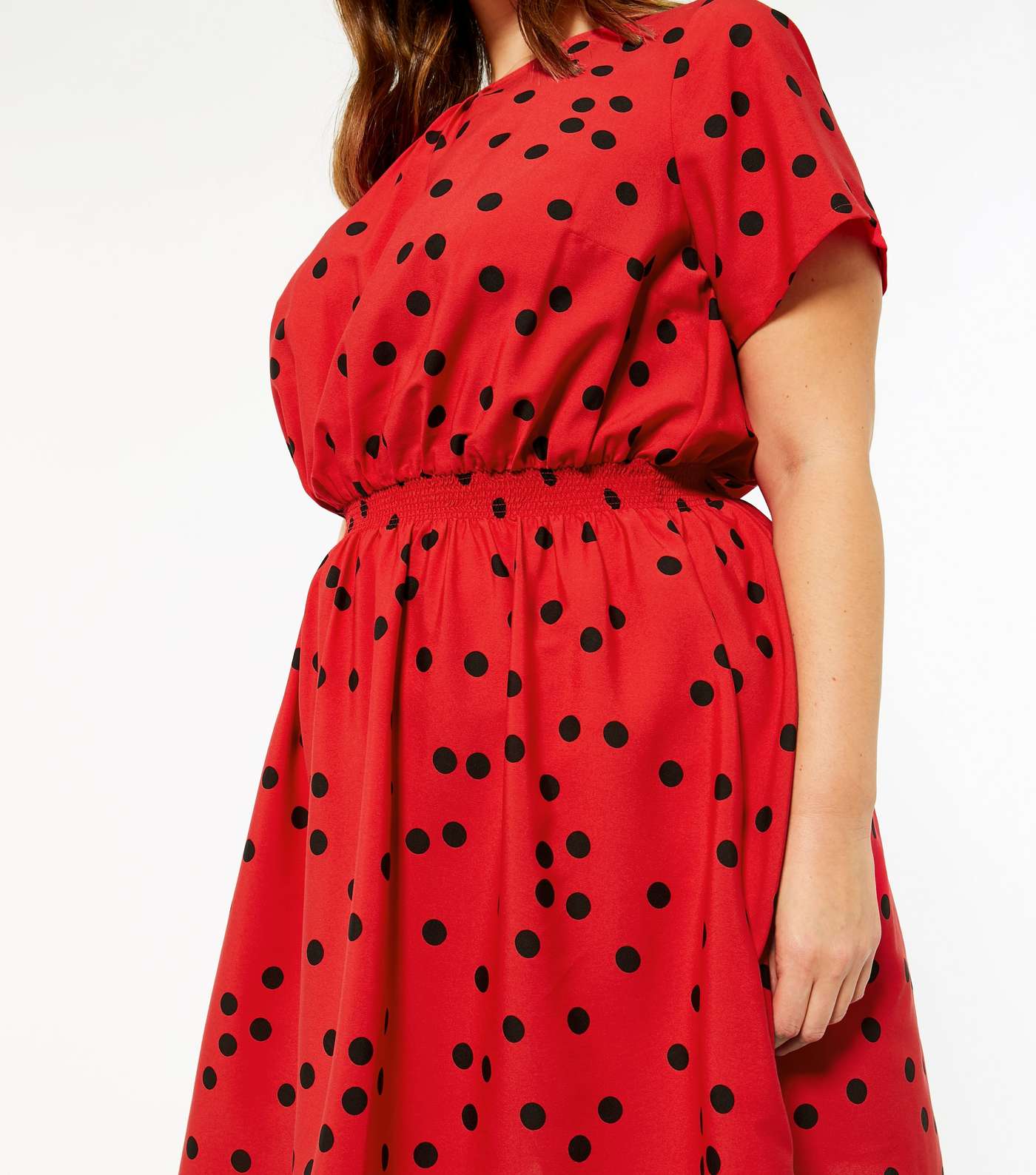 Curves Red Spot Shirred Mini Dress Image 4