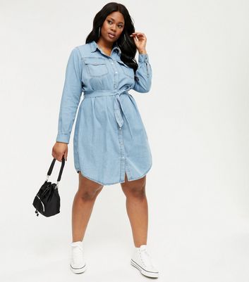 Curves Blue Denim Long Sleeve Shirt 