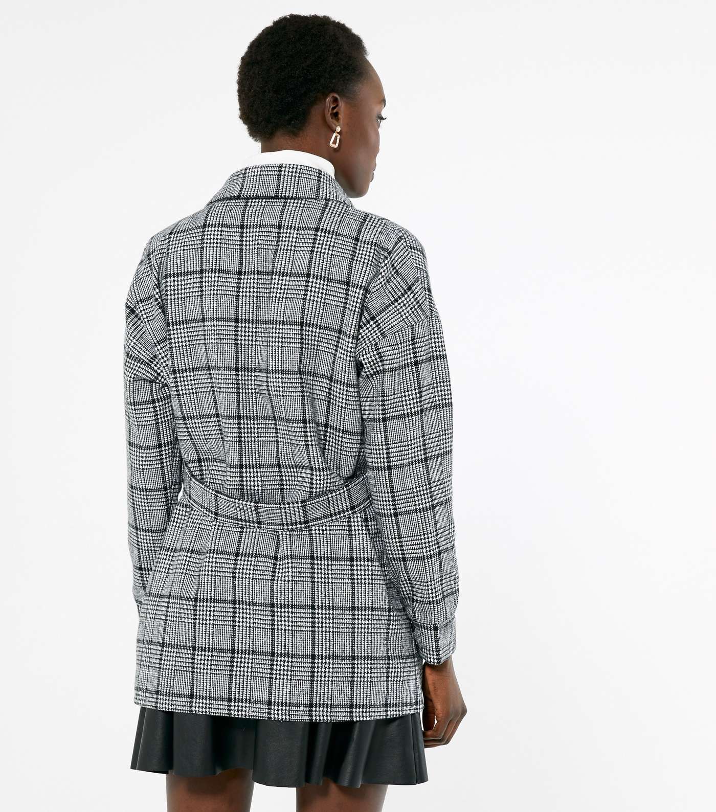 Black Check Tie Front Collared Shacket Image 3