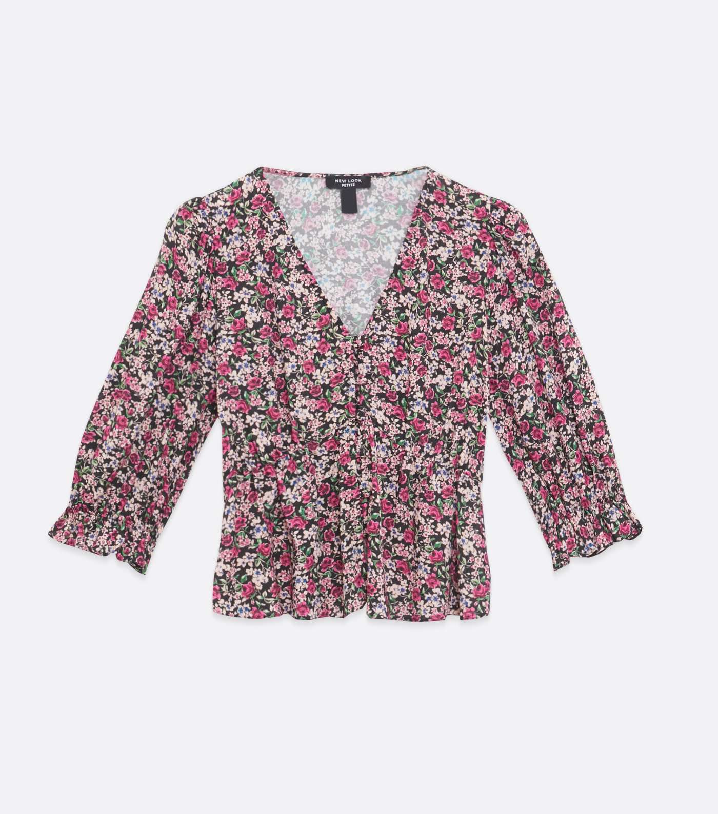 Petite Pink Floral Button Puff Sleeve Blouse Image 5