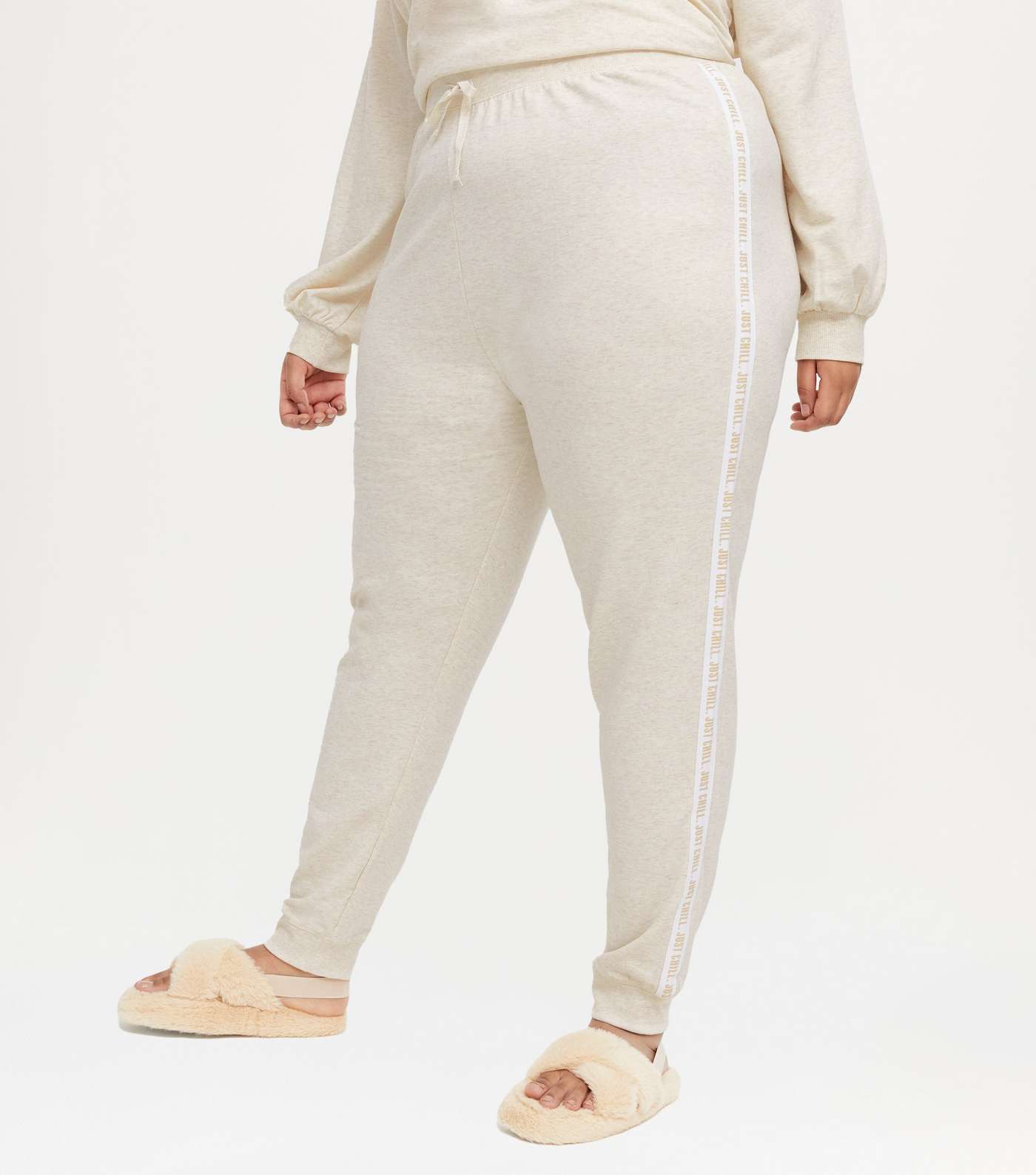 Curves Cream Just Chill Side Stripe Lounge Joggers Image 2