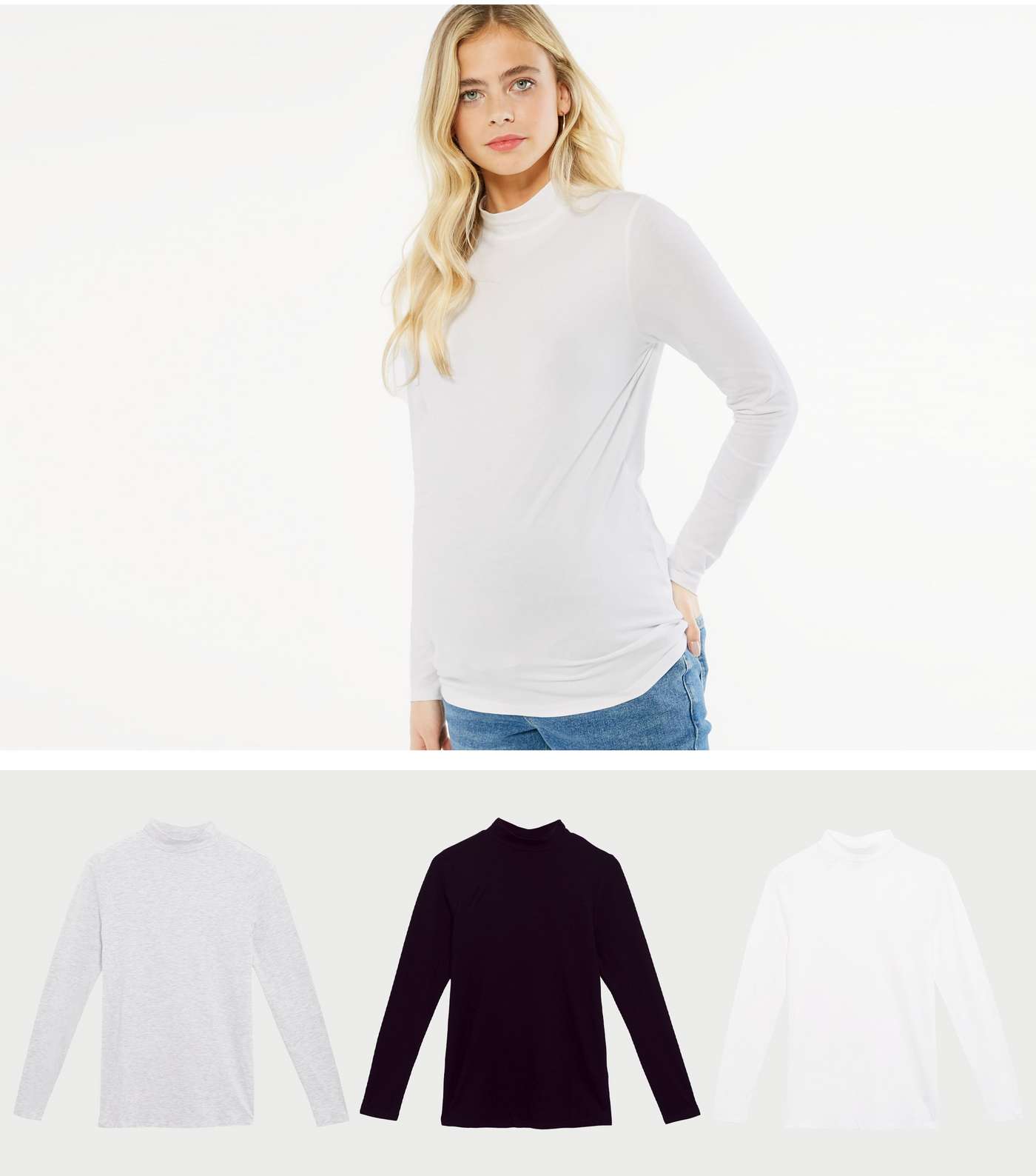 Maternity 3 Pack Black White and Grey High Neck Tops