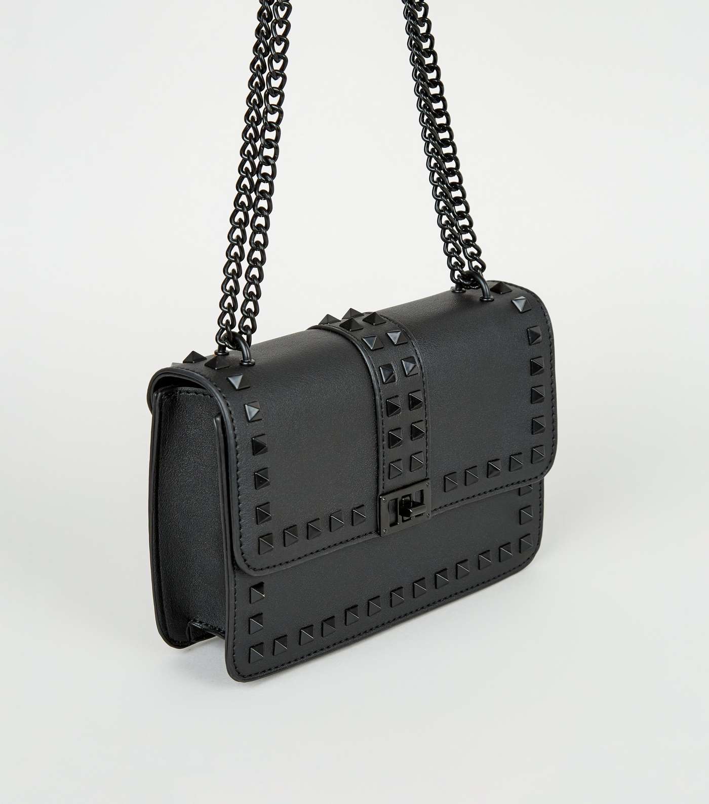 Black Leather-Look Stud Chain Shoulder Bag Image 3