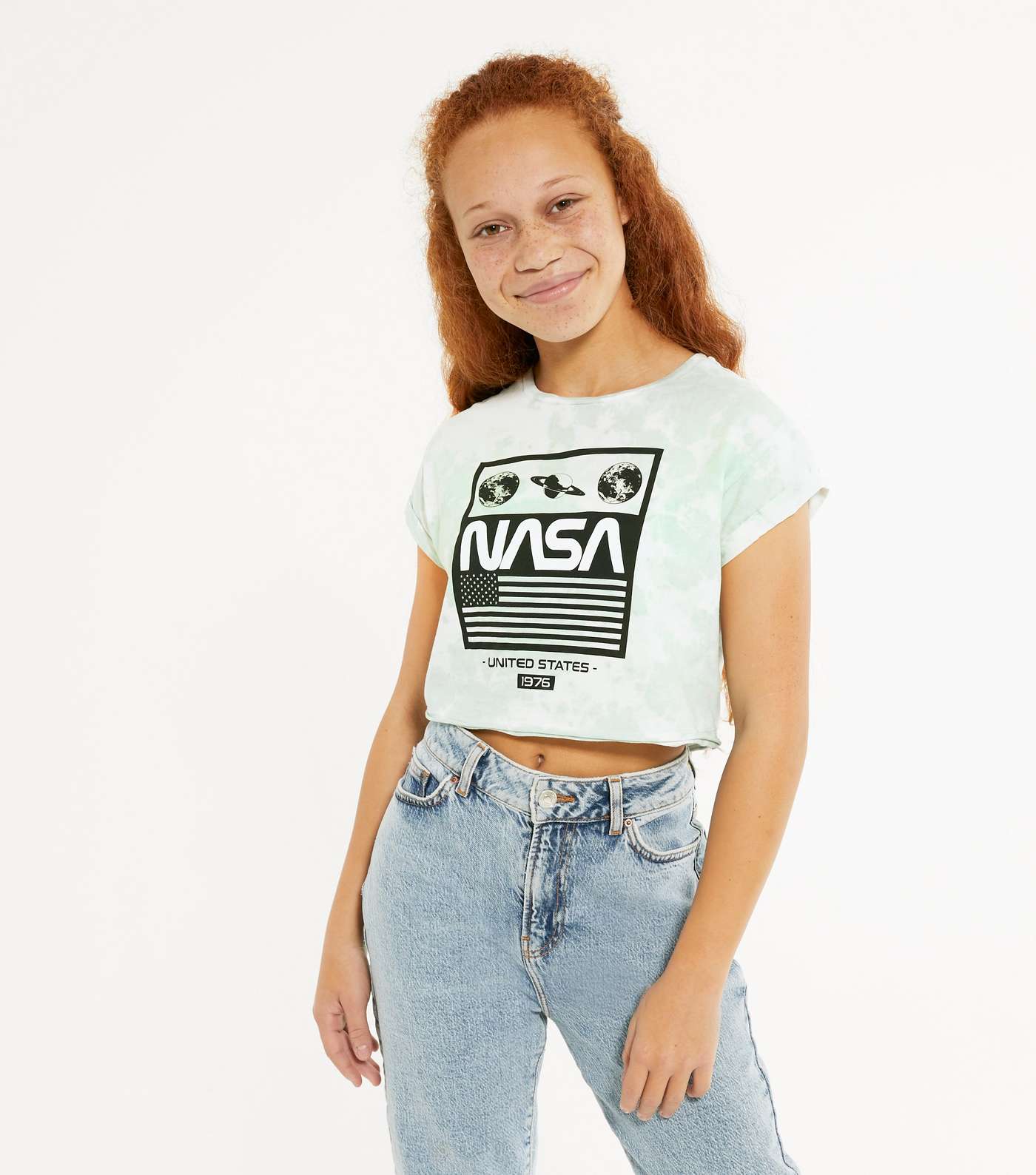 Girls Light Green Tie Dye NASA Logo T-Shirt