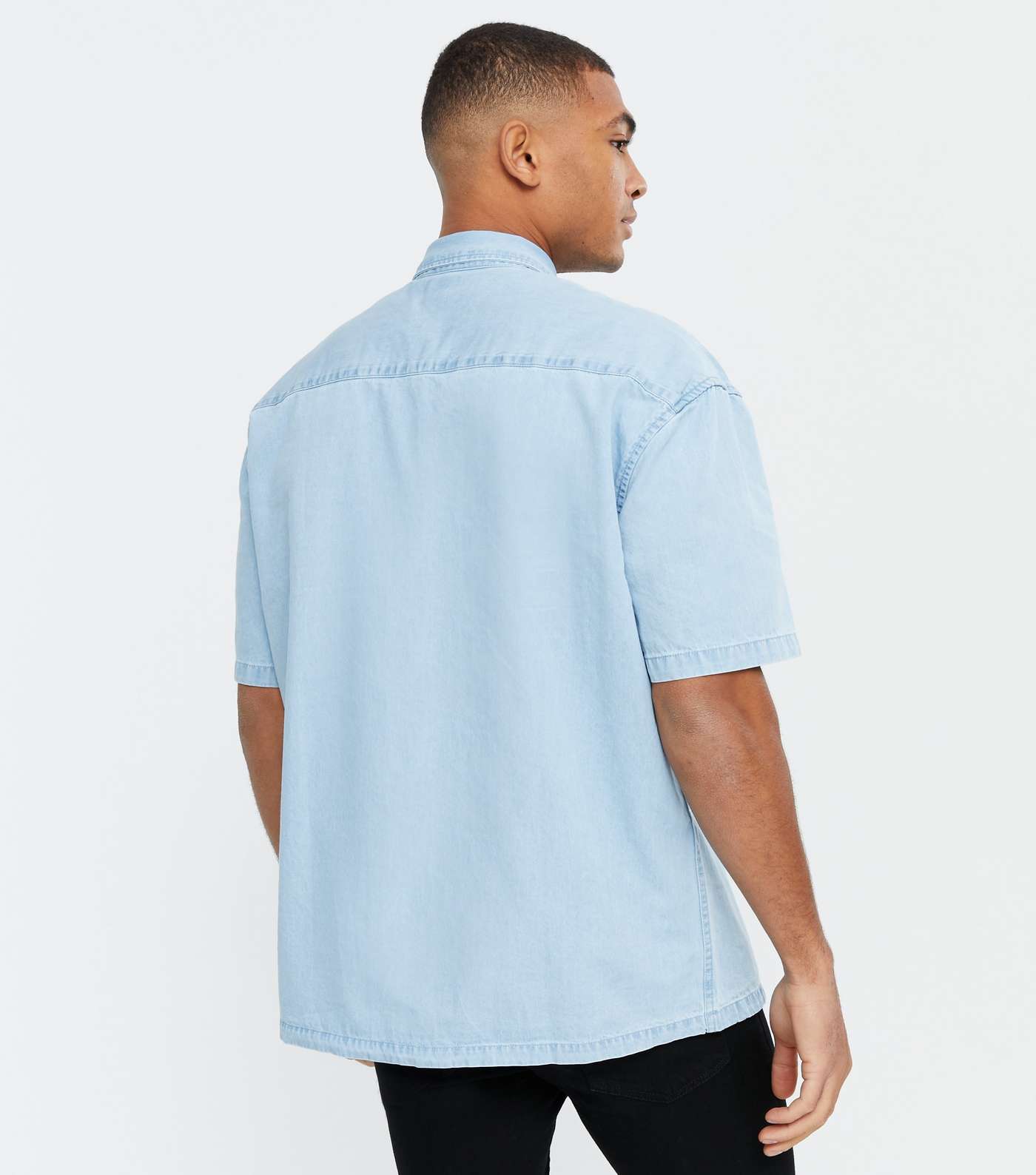 Pale Blue Denim Short Sleeve Boxy Shirt Image 4