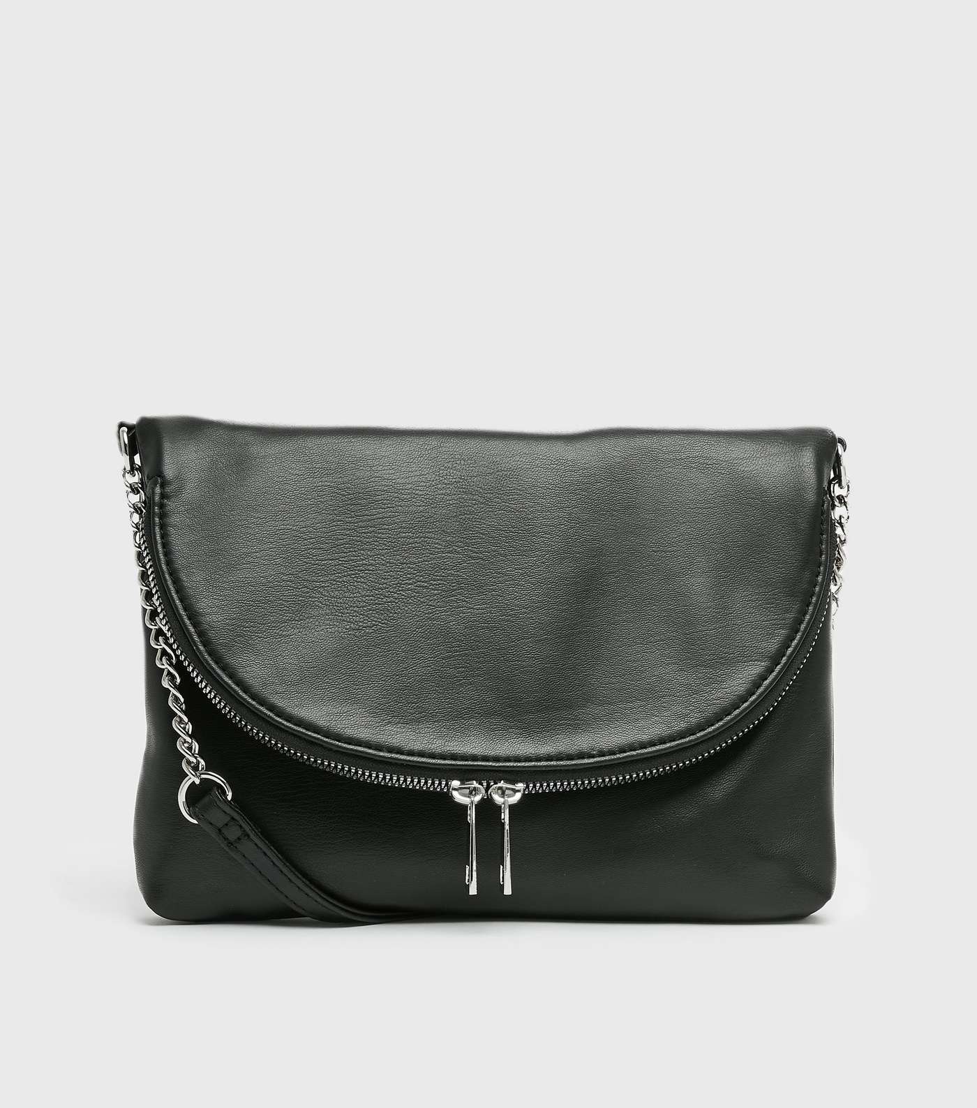 Black Leather-Look Folded Cross Body Bag