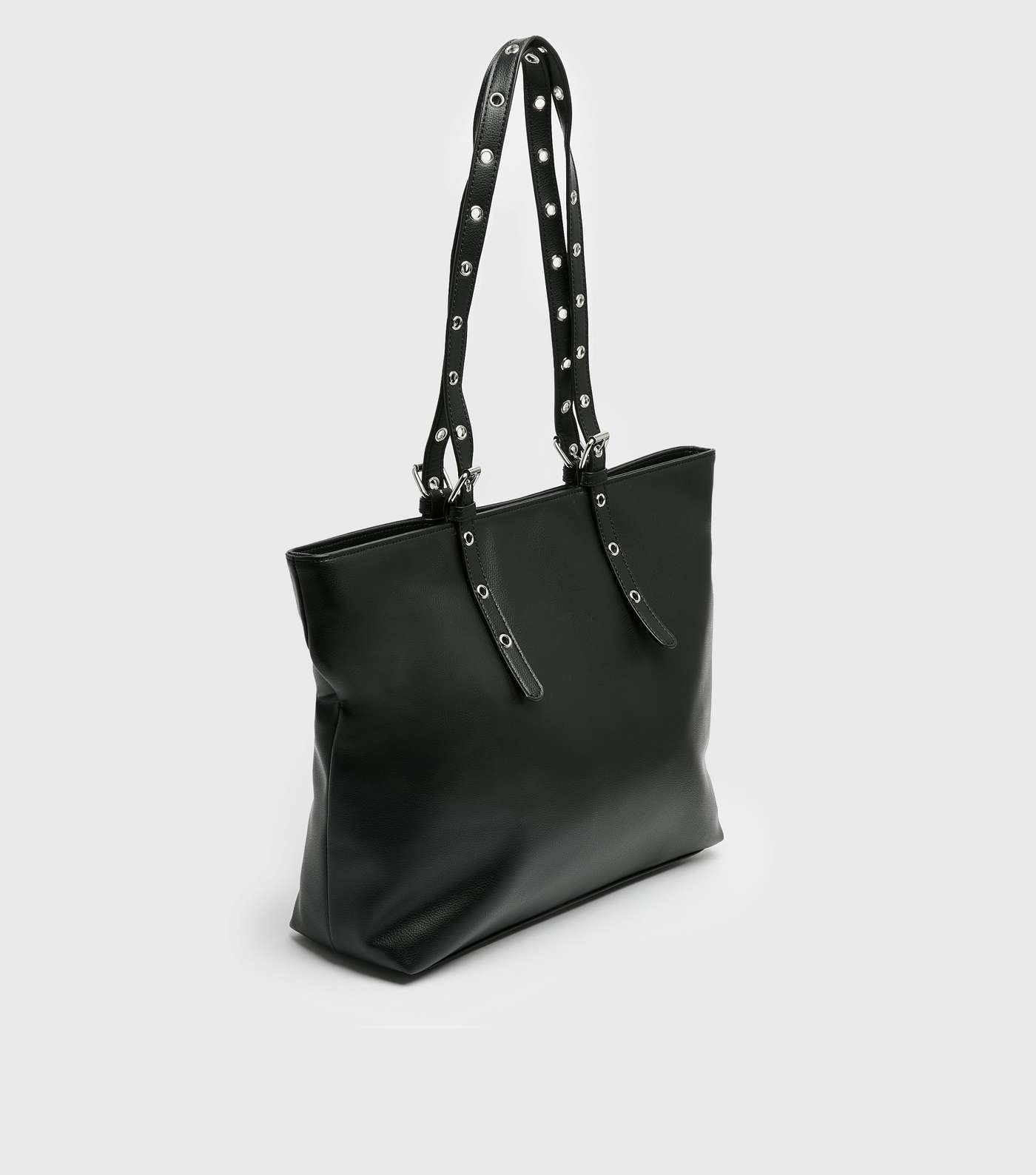 Black Leather-Look Stud Strap Shopper Bag Image 4