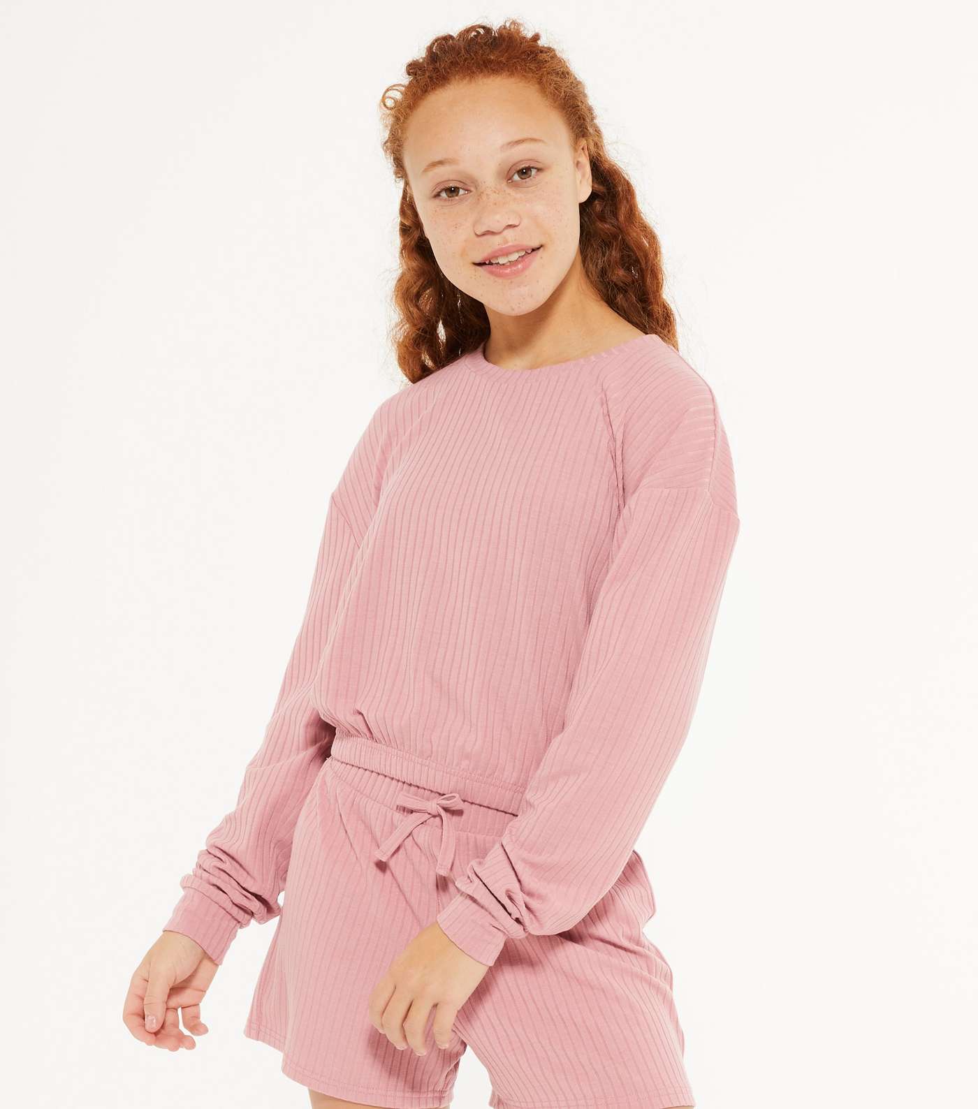 Girls Mid Pink Ribbed Jersey Sweatshirt