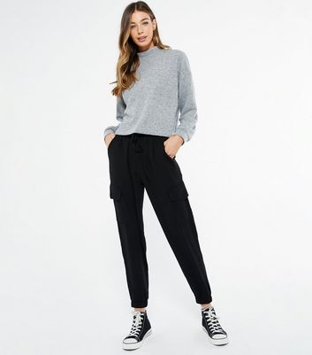 Black Tie Waist Cargo Cuffed Joggers 