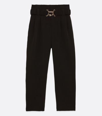 Image of Black Buckle Tapered Trousers New Look