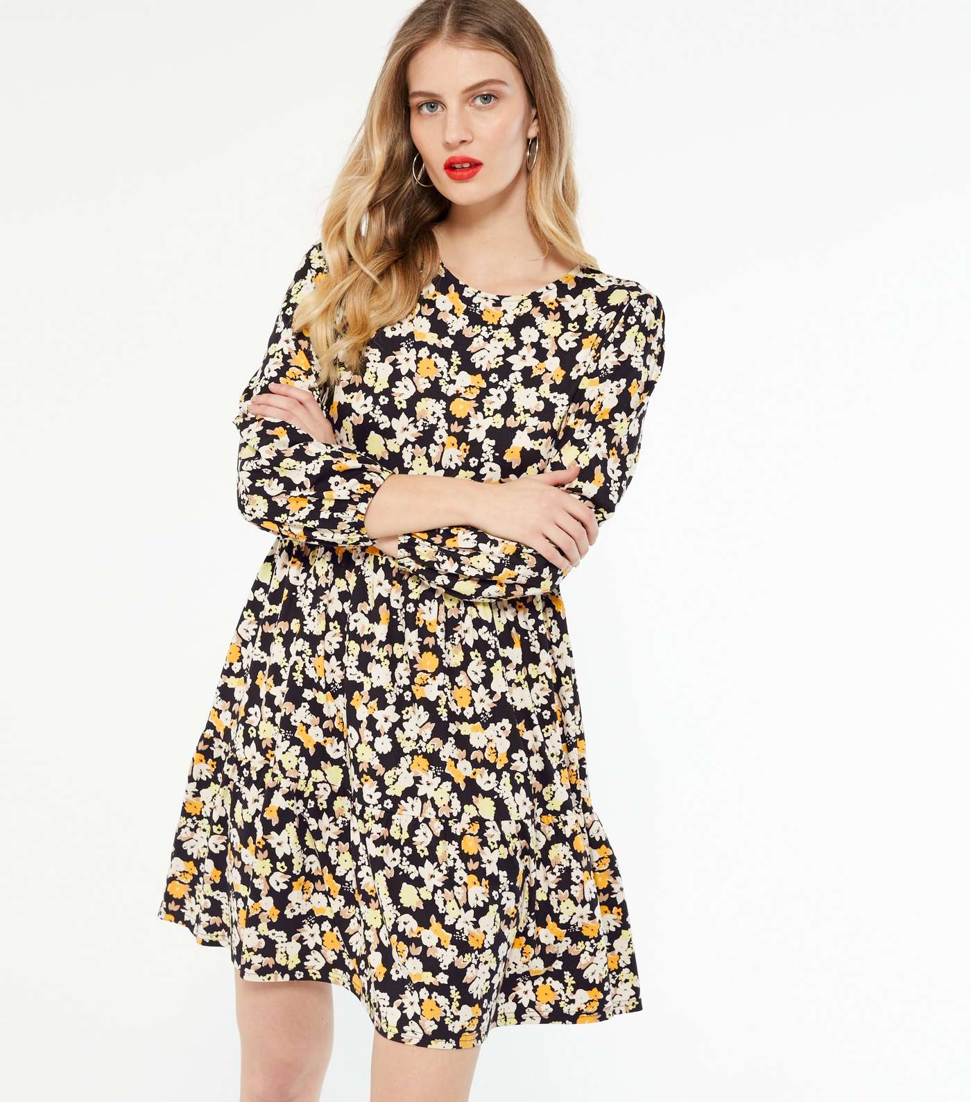 Tall Black Floral Soft Touch Smock Dress
