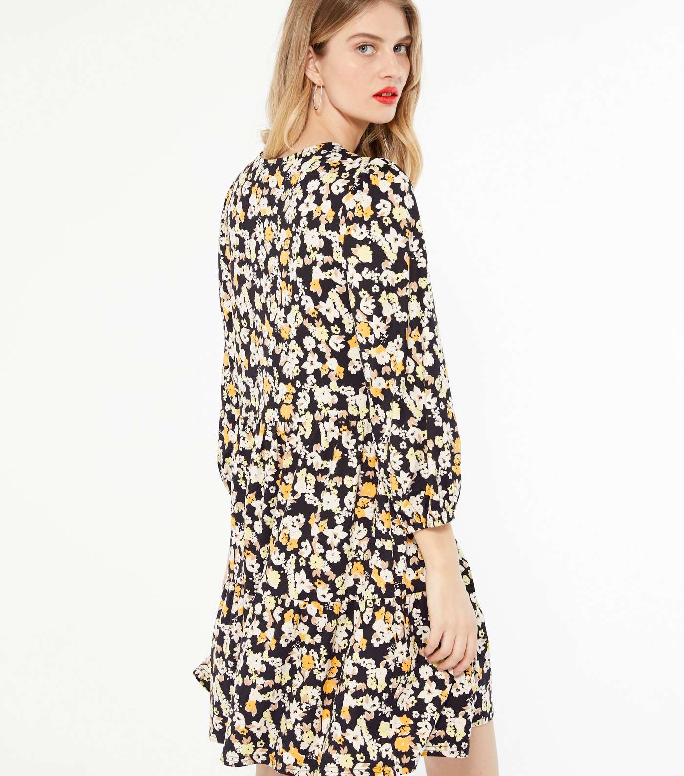Tall Black Floral Soft Touch Smock Dress Image 3