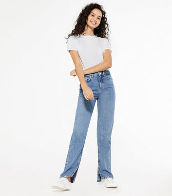 Blue Split Full Length 90s Anica Straight Leg Jeans | New Look