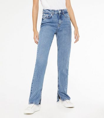 Blue Split Full Length 90s Anica Straight Leg Jeans | New Look