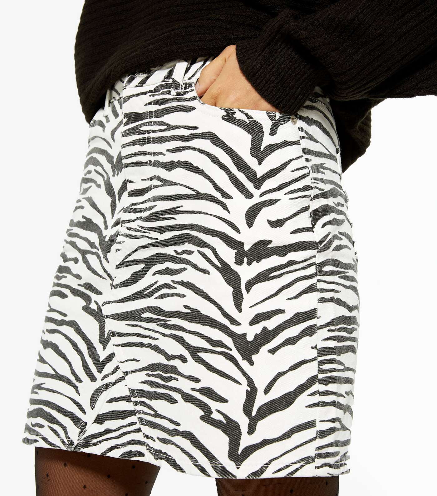 White Zebra Print Denim Mom Skirt Image 4