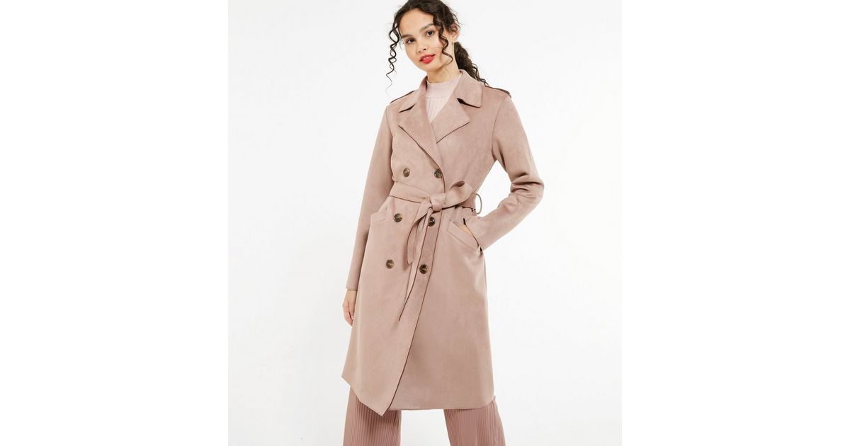 Pale Pink Suedette Belted Trench Coat | New Look