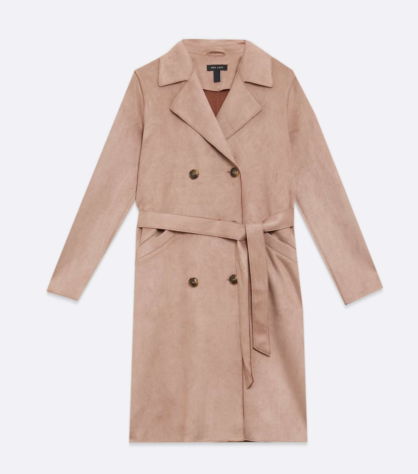 Pale Pink Suedette Belted Trench Coat Image 5