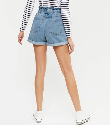 High waisted denim tie on sale shorts