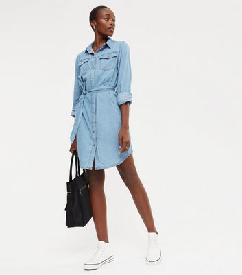 Tall Blue Denim Long Sleeve Shirt Dress 