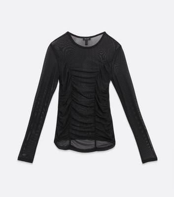 Image of Black Ruched Front Mesh Top New Look