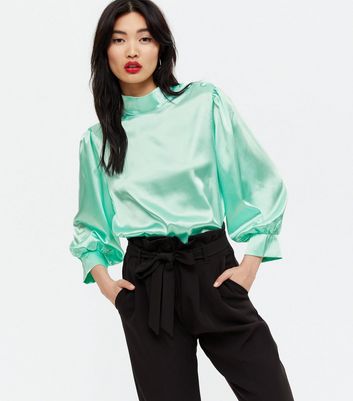 satin green blouse