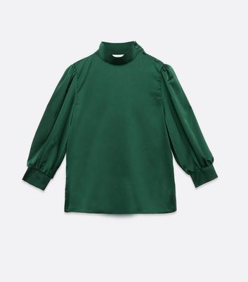 Zibi London Green High Neck Satin Blouse New Look