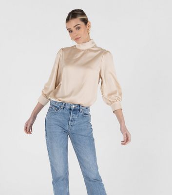 cream satin high neck blouse