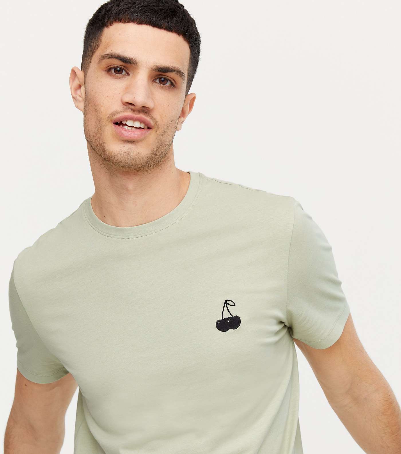 Light Green Cherry Embroidered T-Shirt Image 3