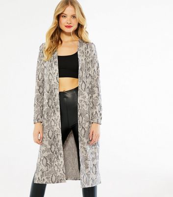 Light Grey Snake Print Midi Cardigan New Look