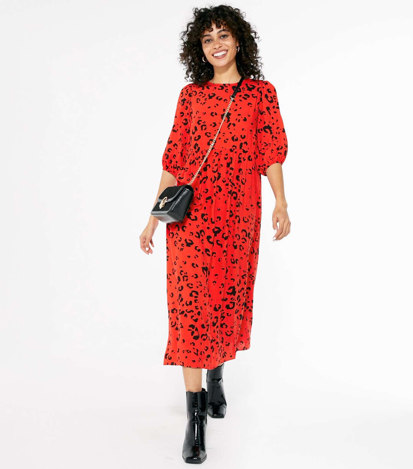 Red Leopard Print Smock Midi Dress  Image 2