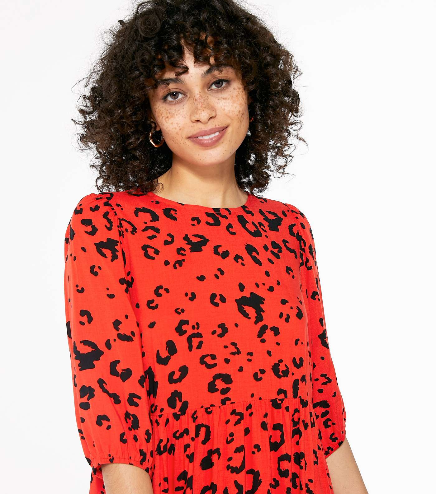 Red Leopard Print Smock Midi Dress  Image 4
