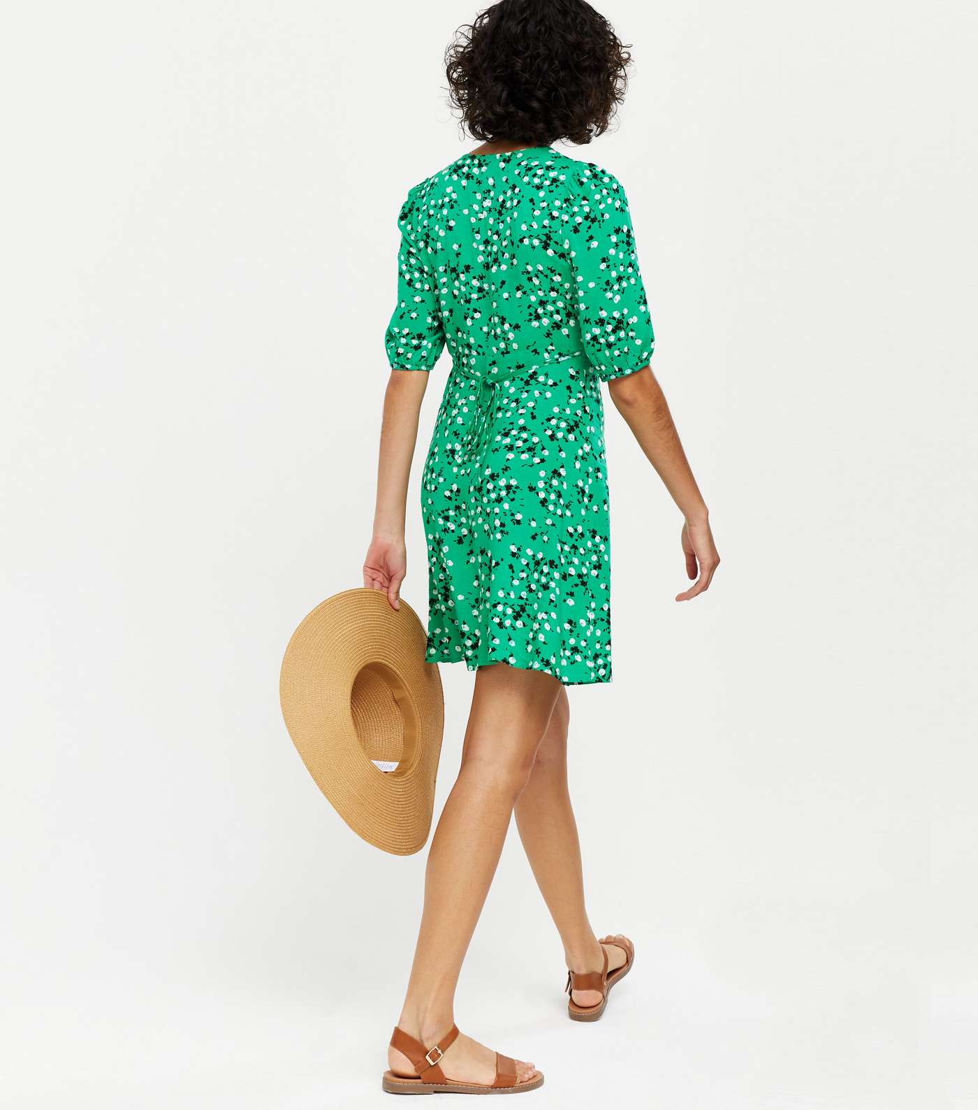 Green Ditsy Floral Ruched Mini Dress Image 4
