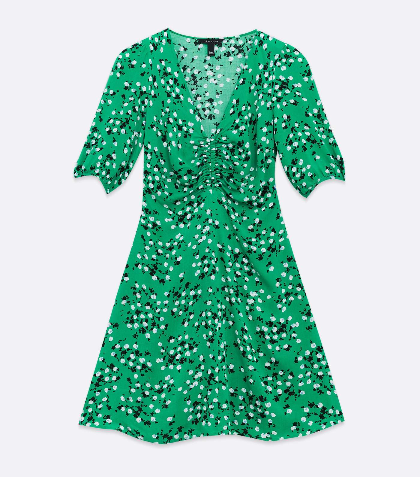 Green Ditsy Floral Ruched Mini Dress Image 6