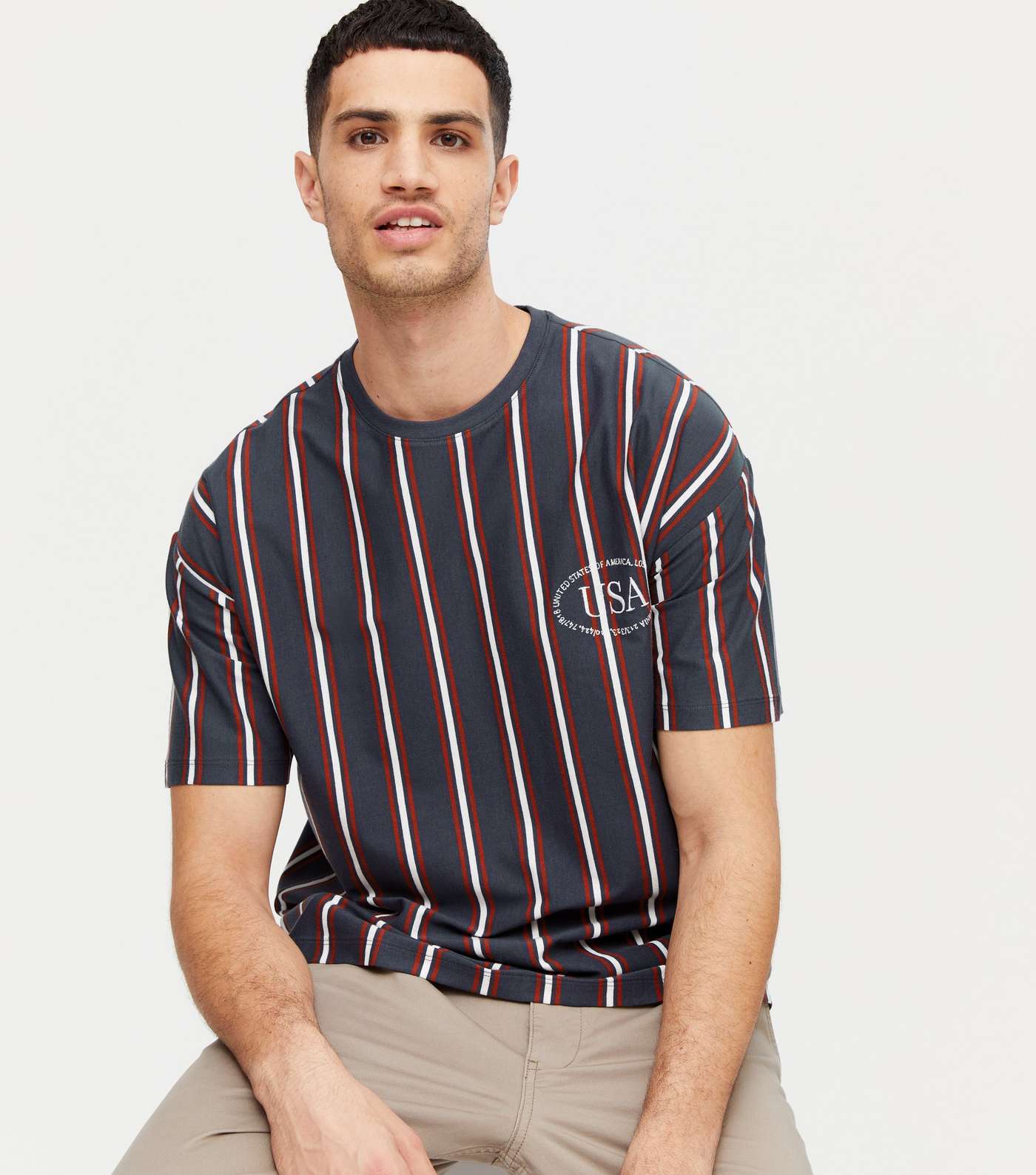 Navy Stripe USA Embroidered T-Shirt