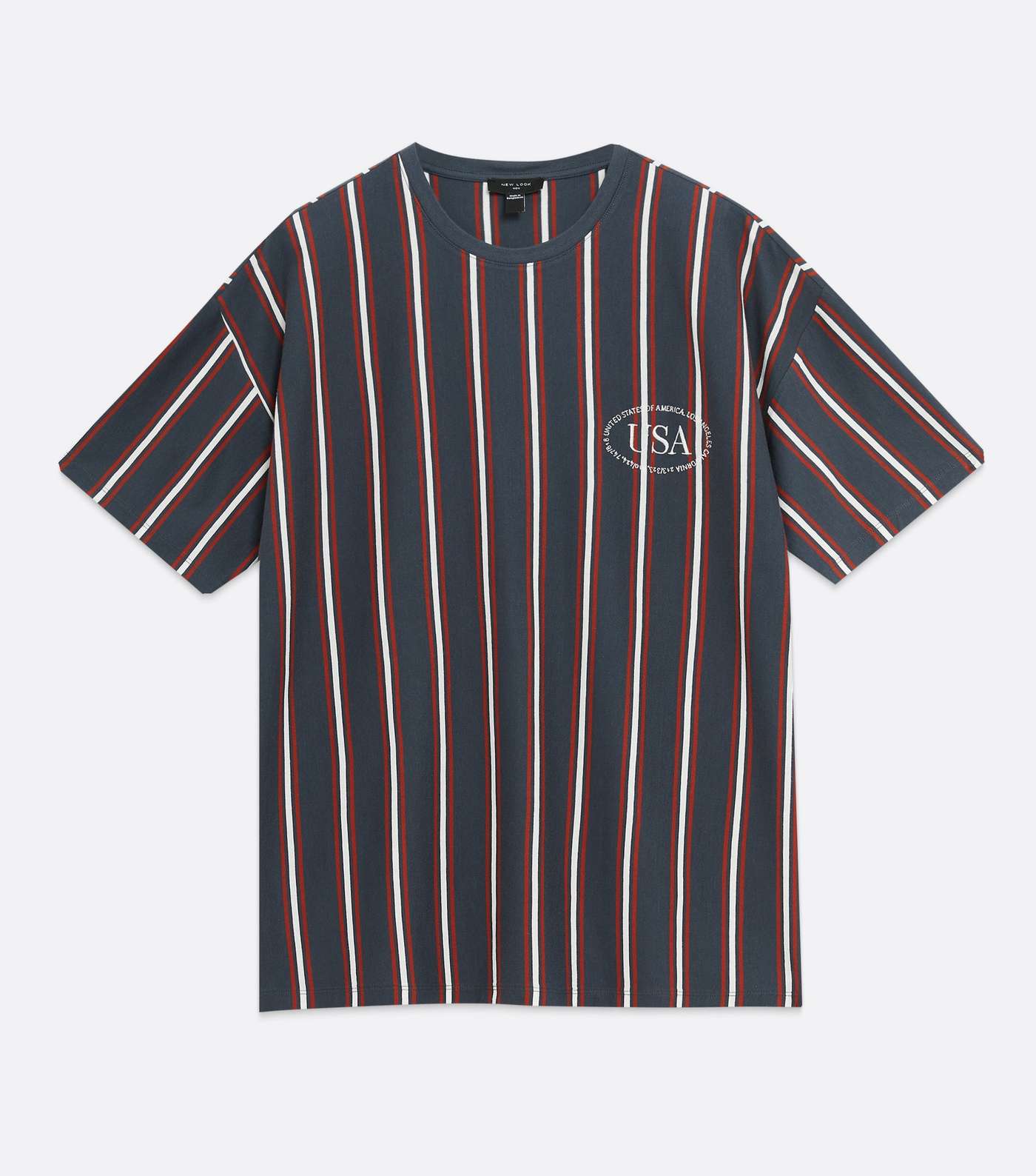 Navy Stripe USA Embroidered T-Shirt Image 5