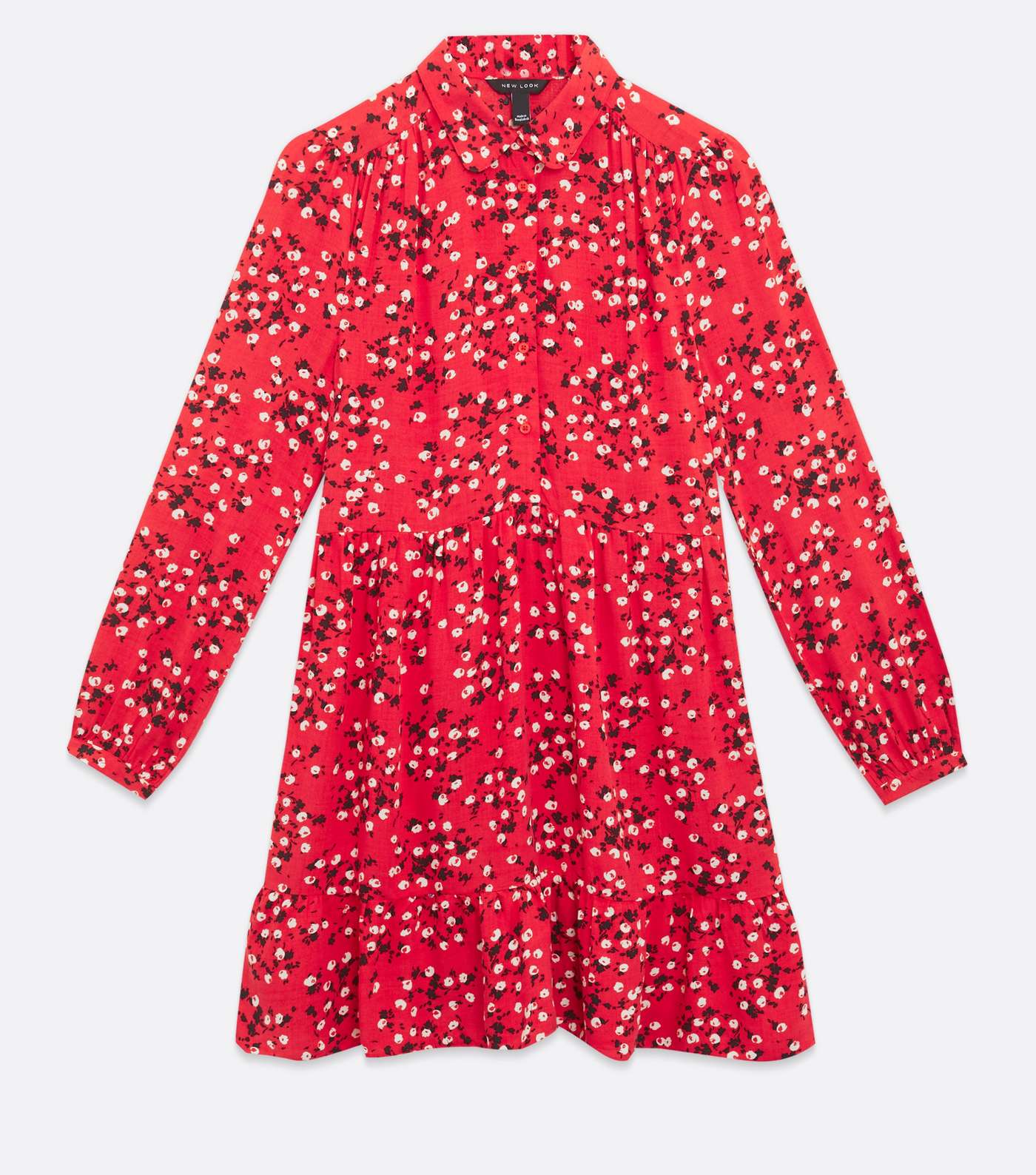Red Ditsy Floral Shirt Smock Dress  Image 5