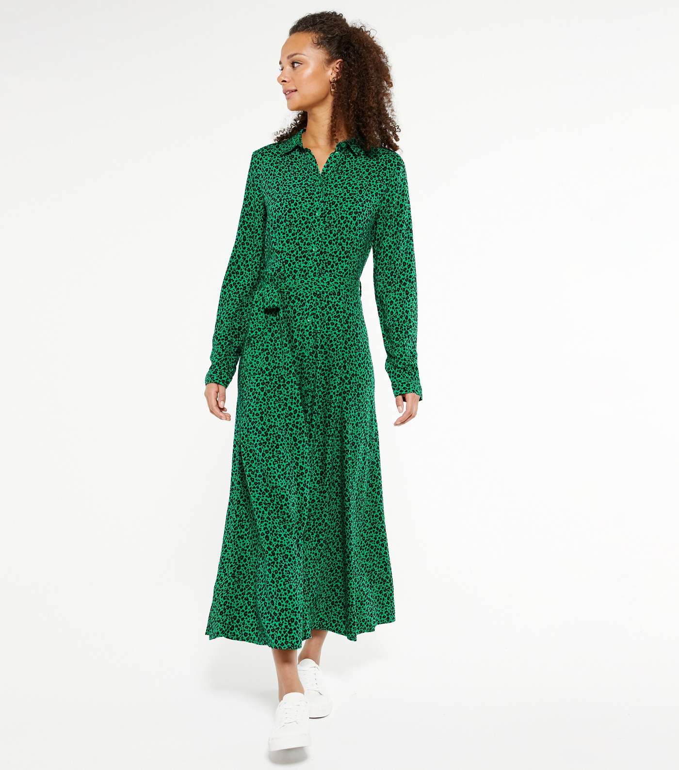 Green Animal Print Long Sleeve Midaxi Dress Image 2