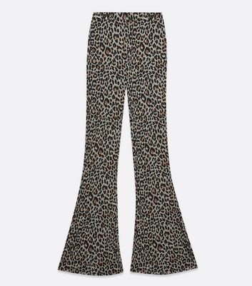 Image of Brown Leopard Print Flared Trousers New Look