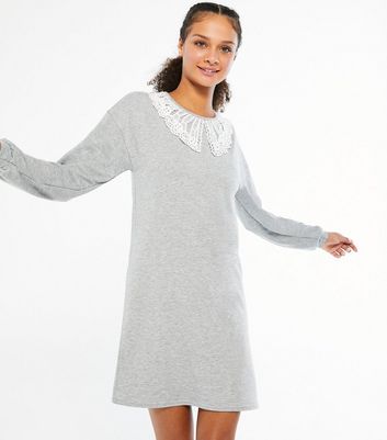 Grey Marl Broderie Collar Sweatshirt 