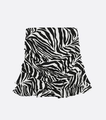 Image of Black Zebra Print Ruched Ruffle Mini Skirt New Look
