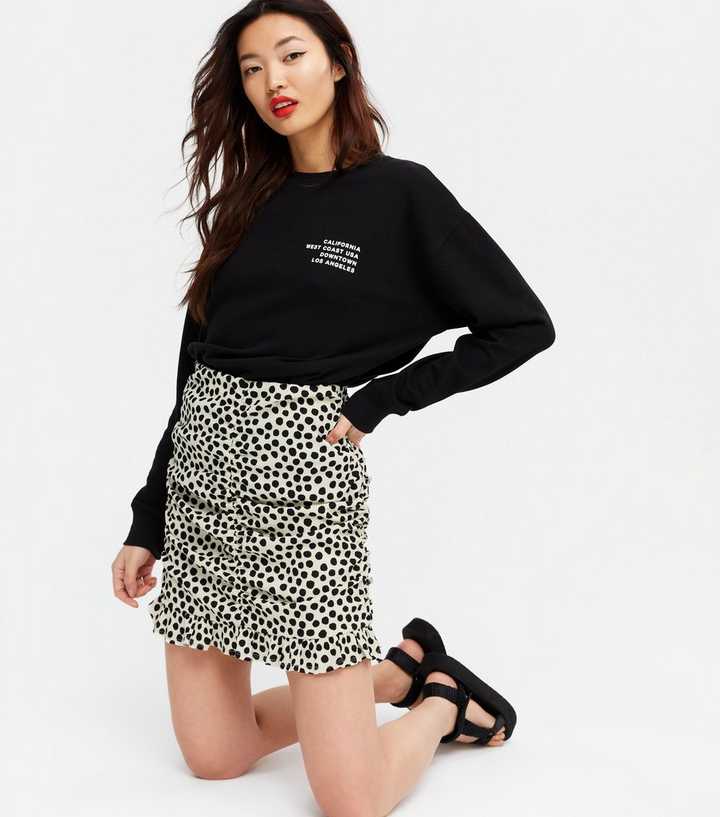 White Spot Ruched Mini Skirt