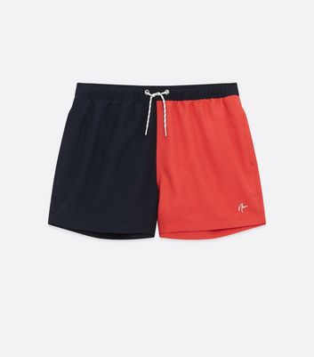 Click to view product details and reviews for Mens Navy Colour Block Drawstring Swim Shorts New Look.