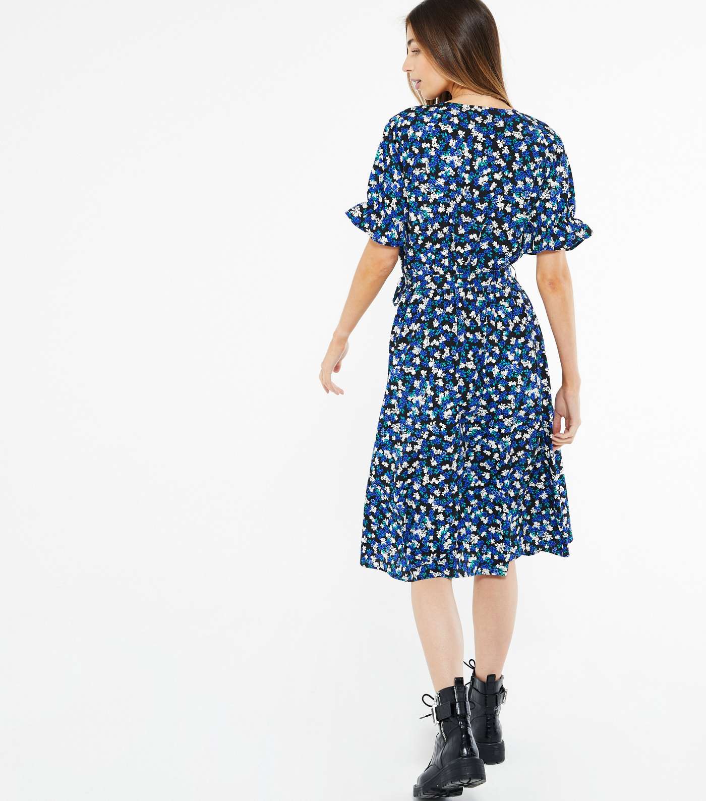 Blue Floral Wrap Midi Dress  Image 3