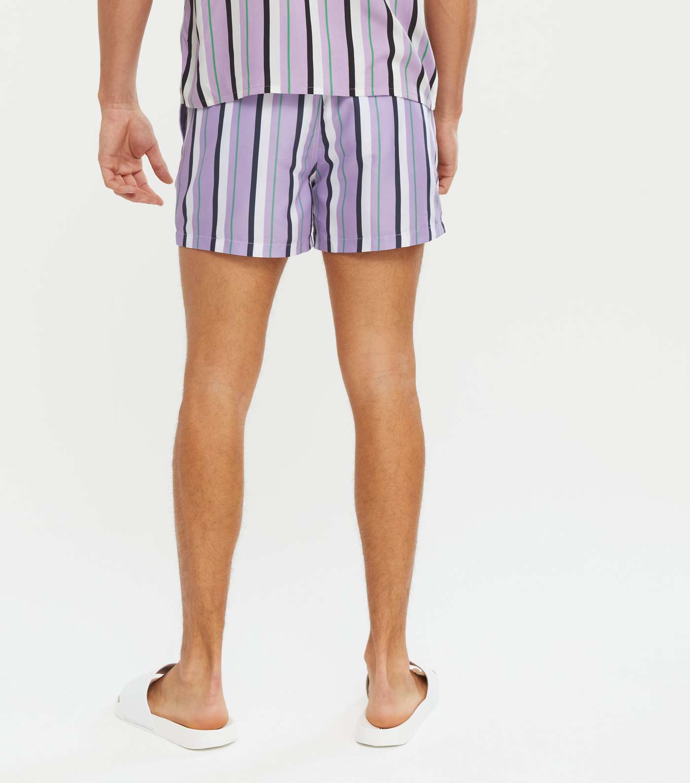 Light Purple Stripe Drawstring Swim Shorts Image 4